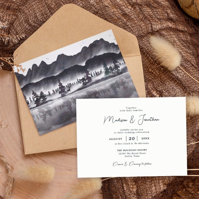 Woodland Rustic Woodsy Mountain Landscape Wedding Invitation (Creator Uploaded)