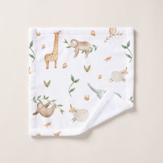 woodland safari animals wash cloth for kids