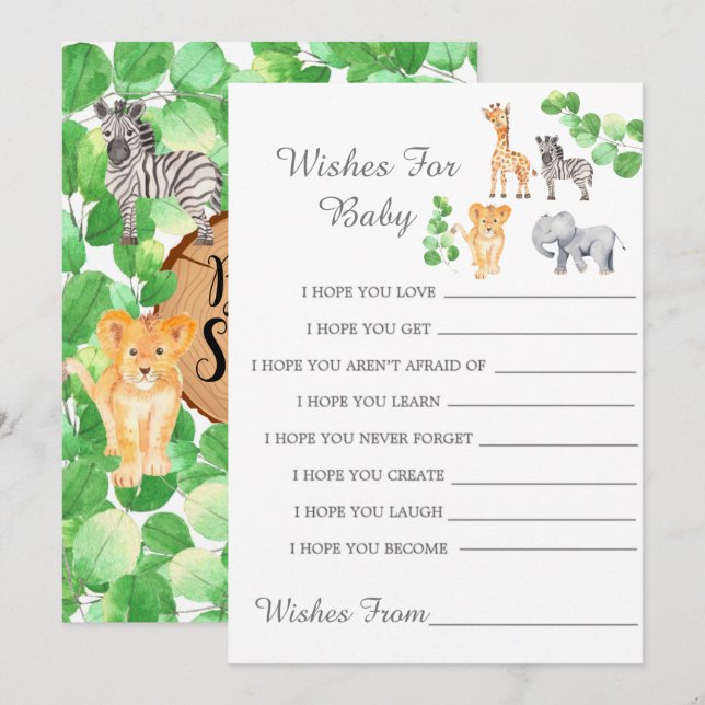 Woodland Safari Animaux Souhaite La Carte Bébé (Devant / Derrière)