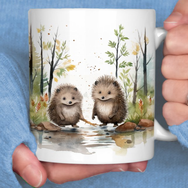 Woodland Scene Happy Wetland Porcupines Coffee Mug (Creator Uploaded)