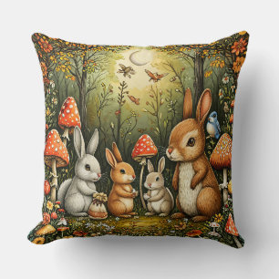 Woodland Scene with Cute rabbits Throw Pillow