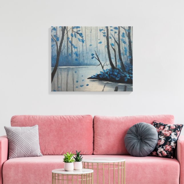 Woodland Serenity Blue Forest Pond Landscape Canvas Print (Insitu(LivingRoom))