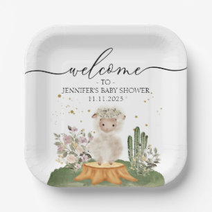 Woodland Sheep Earth Tone Baby Shower Paper Plate