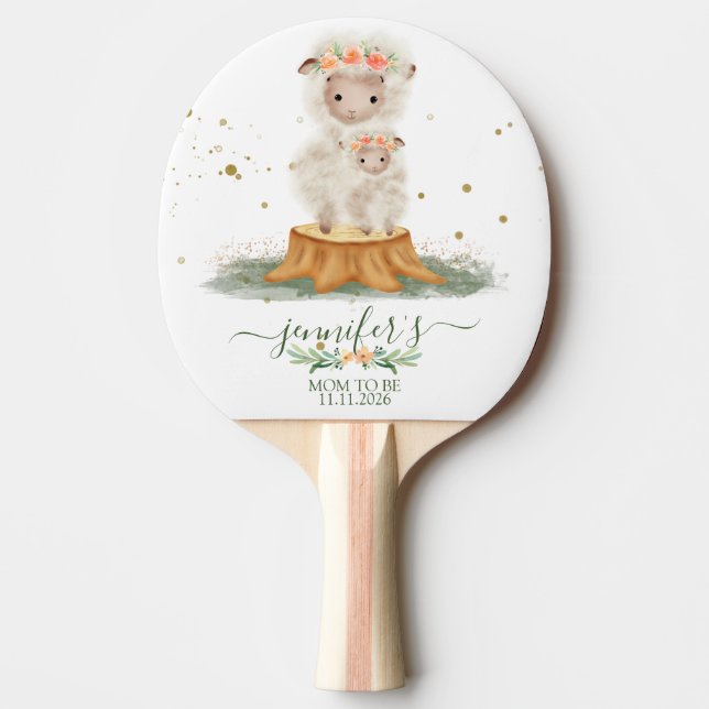 Woodland Sheep Mom To Be Baby Shower Ping Pong Paddle (Front)