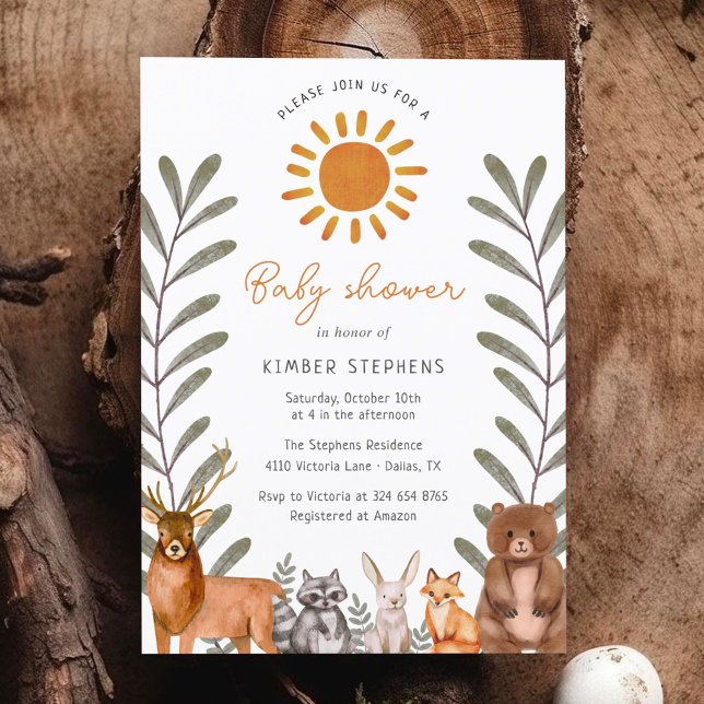 Woodland Simple Forest Animal Baby Shower Invitation (Creator Uploaded)