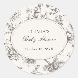 Woodland Sketch Allover Print Baby Shower Classic Round Sticker