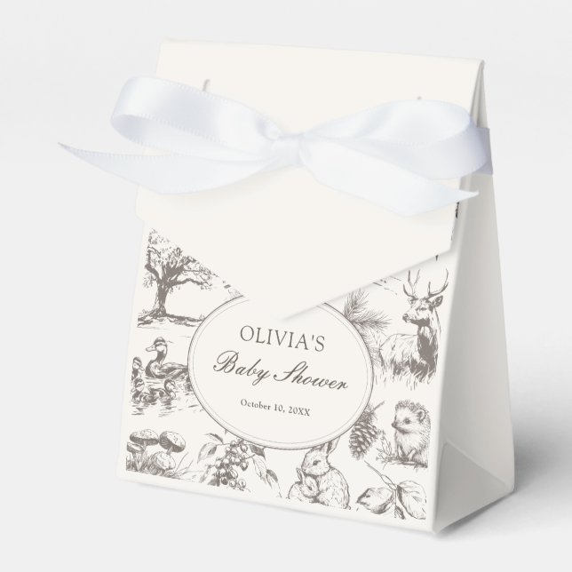 Woodland Sketched Baby Shower Favor Box (Front Side)