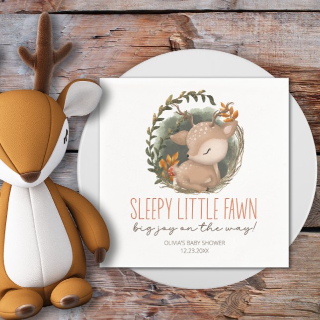 Woodland sleaping baby deer watercolor baby shower napkin (Creator Uploaded)