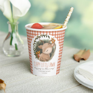 Woodland sleaping baby deer watercolor baby shower paper cups