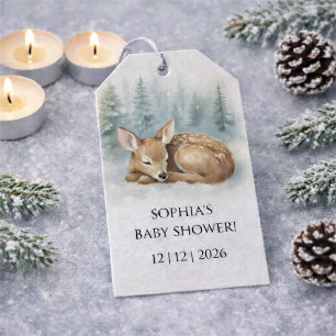 Woodland Sleeping Baby Deer Winter Baby Shower Gift Tags