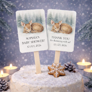 Woodland Sleeping Baby Deer Winter Baby Shower Hand Fan