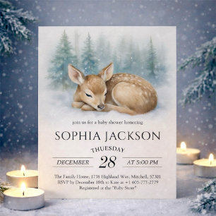 Woodland Sleeping Baby Deer Winter Baby Shower Invitation