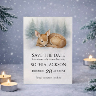 Woodland Sleeping Baby Deer Winter Baby Shower Save The Date