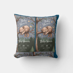 Woodland Sleepy Bear Throw Pillow Cozy Forest An