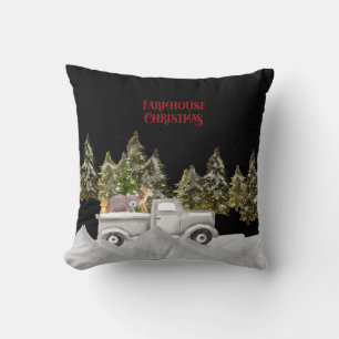 Woodland Snowfall  Farmhouse Christmas Throw Pillow