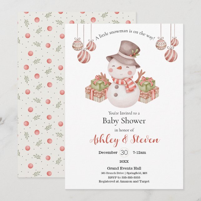 Woodland Snowman Baby Shower Invitation (Front/Back)