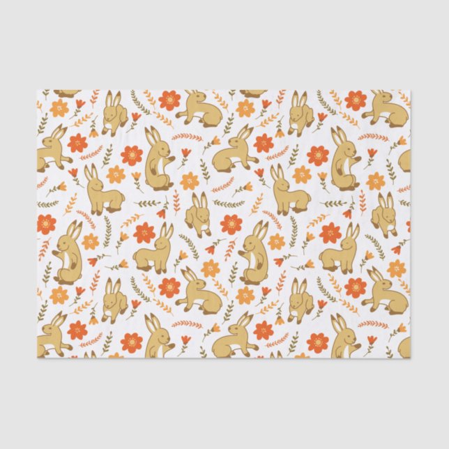 Woodland Spring Bunny Rabbit Floral Tissue Paper (Front)