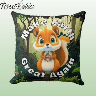Woodland Squirrel Acorn Make Earth Great Again Throw Pillow