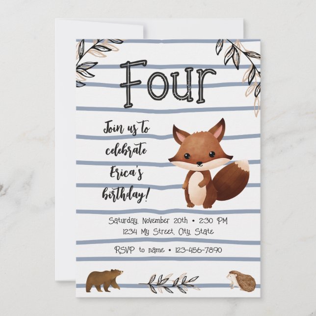 Woodland/Squirrel Birthday Invitation (Front)