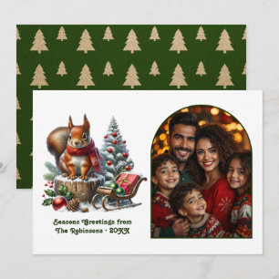 Woodland Squirrel Festive Forest Christmas Photo Holiday Card