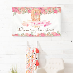  Woodland Squirrel Floral Baby Shower Welcome  Banner