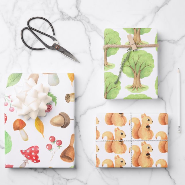 Woodland Squirrel Wrapping Paper Set (Front)