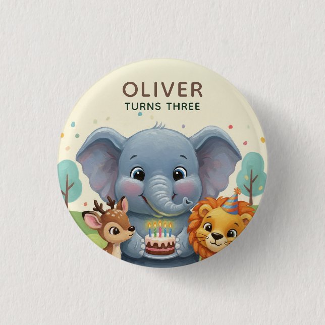 Woodland Storybook Animals 3rd Birthday Party 1 Inch Round Button (Front)