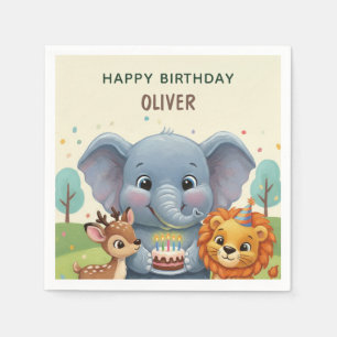 Woodland Storybook Animals Happy Birthday Napkin