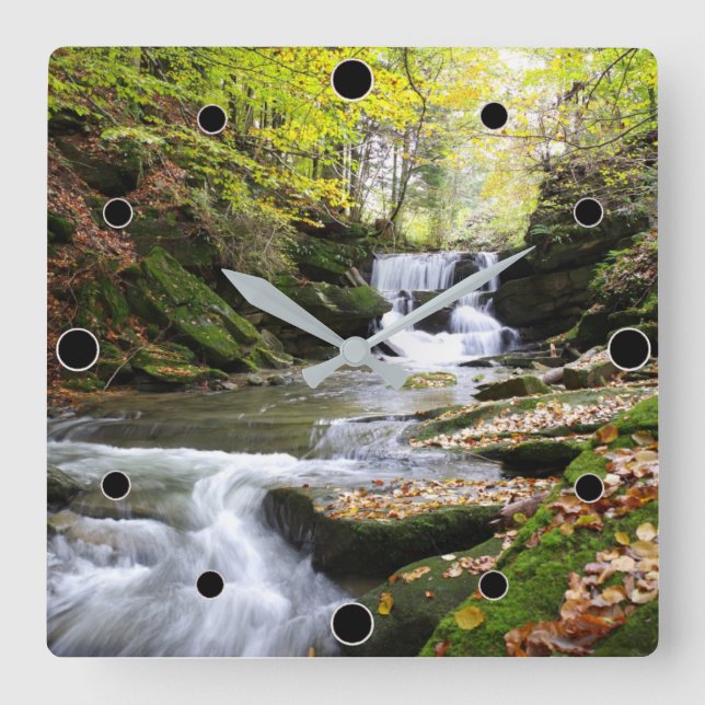 Woodland Stream with Waterfall Square Wall Clock (Front)