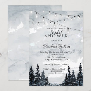 Woodland, String Lights, Watercolor  Invitation