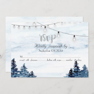 Woodland,String Lights, Watercolor  RSVP Card