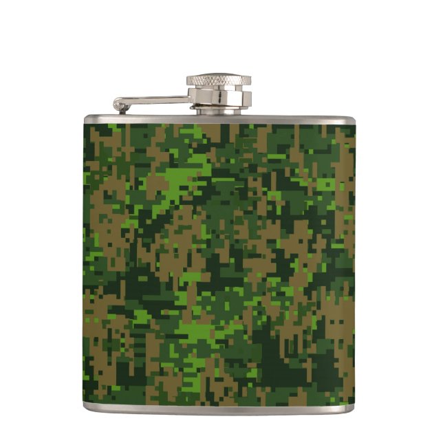 Woodland Style Digital Camouflage Hip Flask (Front)
