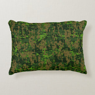 Woodland Style Digital Green Camouflage Accent Pillow