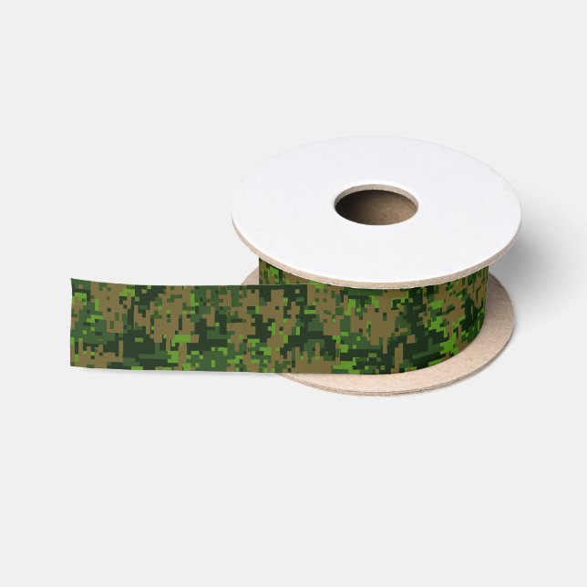 Woodland Style Digital Green Camouflage Accent Satin Ribbon (Spool)