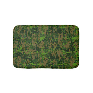 Woodland Style Digital Green Camouflage Decor Bath Mat