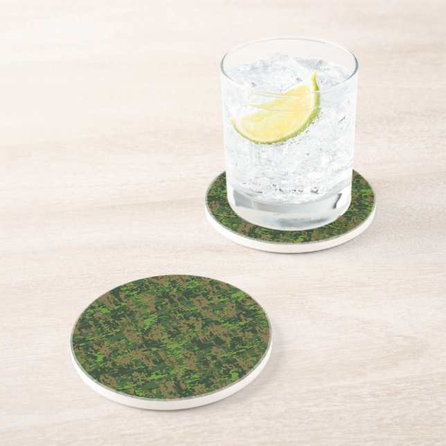 Woodland Style Digital Green Camouflage Decor Coaster (Side)