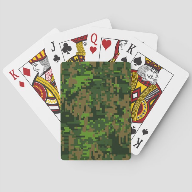 Woodland Style Digital Green Camouflage Decor Playing Cards (Back)