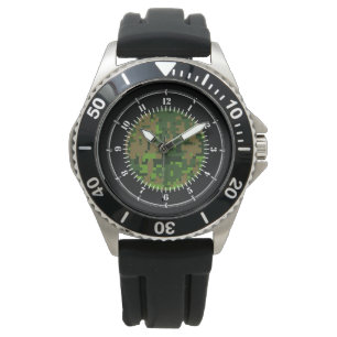 Woodland Style Green Digital Camouflage Watch