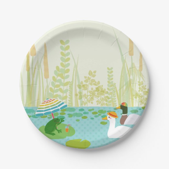 Woodland Summer Lake Animals Vacation Party  Paper Plate (Front)