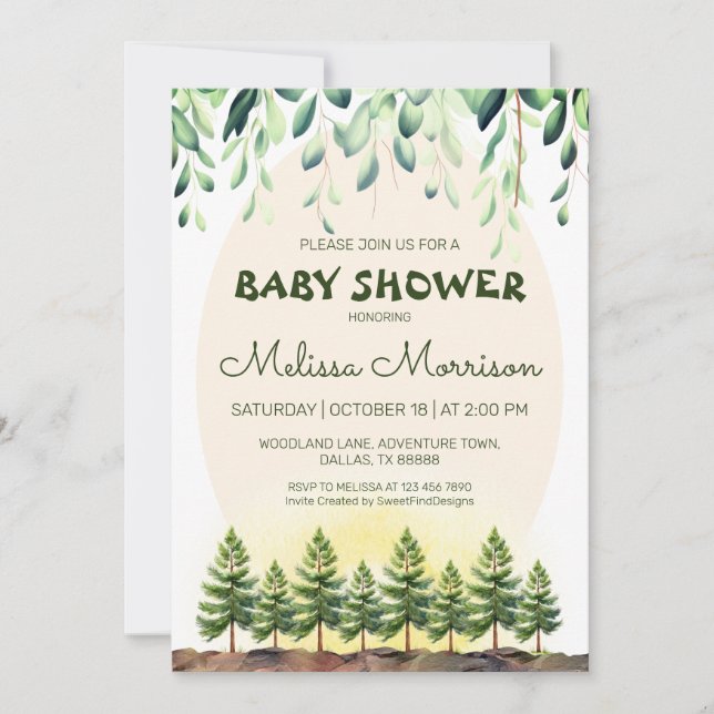 Woodland Sunrise Baby Boy Shower Invitation (Front)