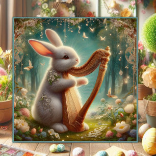 Woodland Symphony Floral Bunny Art Nouveau Holiday Card