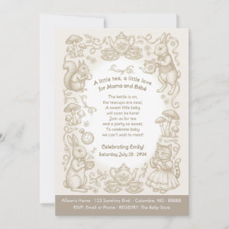 Woodland Tea Party — Storybook Rabbit, Garden Baby Invitation