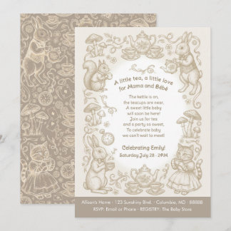 Woodland Tea Party — Storybook Rabbit, Garden Baby Invitation
