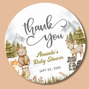 Woodland Thank You Forest Animals Baby Shower Classic Round Sticker