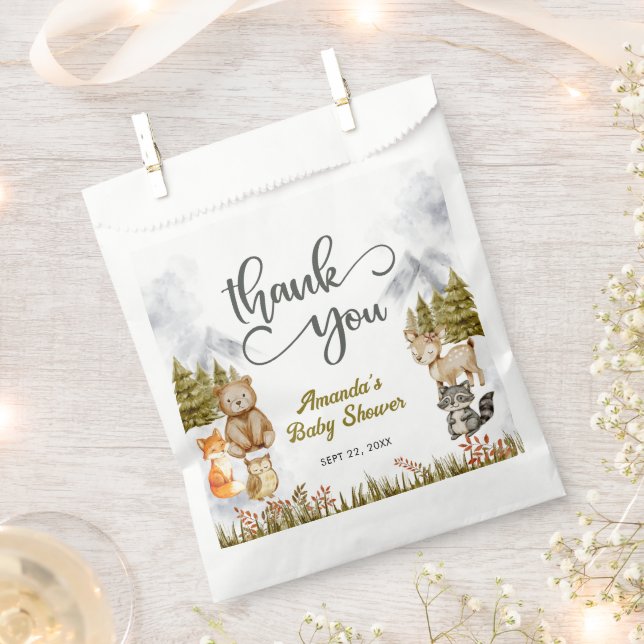 Woodland Thank You Forest Animals Baby Shower Favour Bag (Clipped)