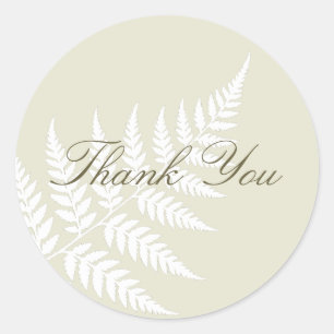 Woodland Thank You Light Green White Fern Classic Round Sticker