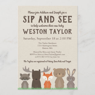 Woodland Themed Sip and See Invitations