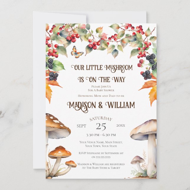 Woodland Toadstool Mushroom Fall Baby Shower Invitation (Front)