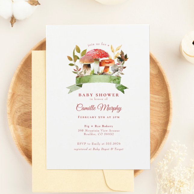 Woodland Toadstool Mushroom Red Baby Shower Invitation (Creator Uploaded)