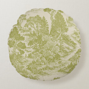 Woodland Toile Forest Animals Vintage Botanical  Round Pillow